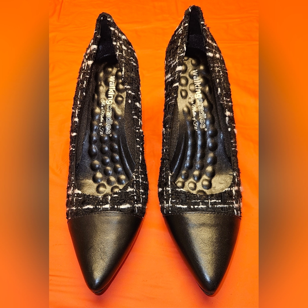 Walking Cradles Stevie Heels Black Tweed Size 8 1/2 New w/Out Tags